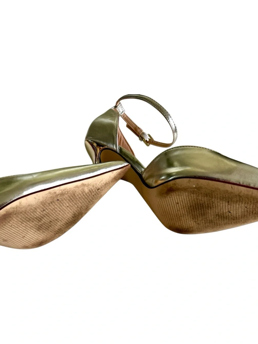Marc Fisher Gold Pointed-Toe Ankle Strap Heels
